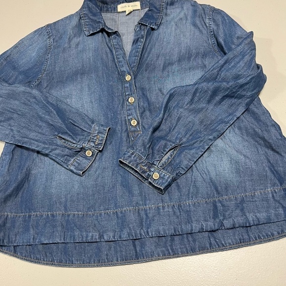 Anthropologie Cloth & Stone Chambray Tencel Lyocell Popover Long Sleeve v-neck - Picture 4 of 7